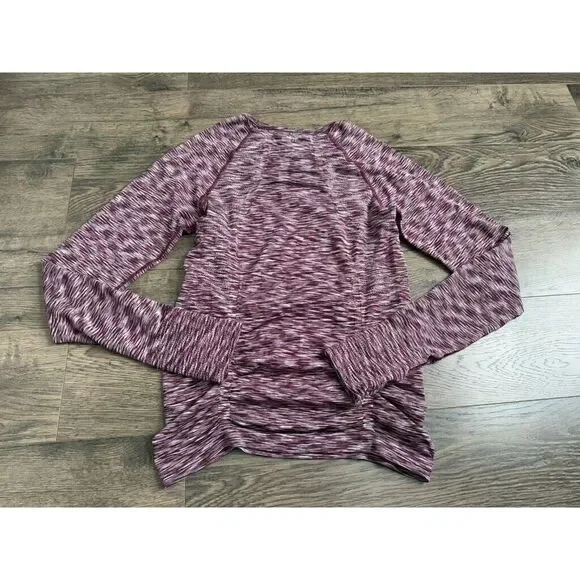 EUC Womens Athleta Magenta Spacedye Ruched Long Sleeve Shirt athletic Size S - Picture 2 of 9